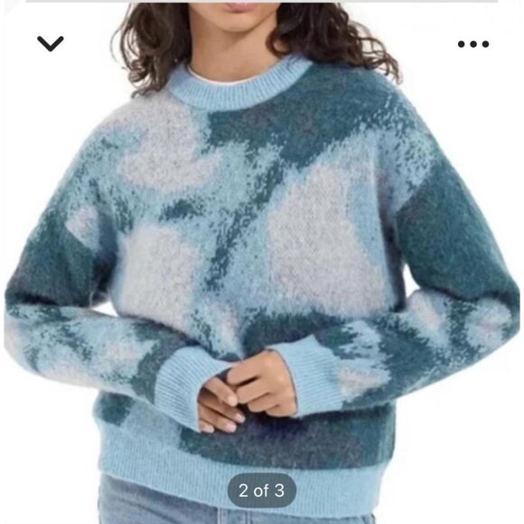 The Kooples Paris Womens Size 2 Intarsia Knit Crewneck Sweater Blue & Grey - Picture 2 of 6